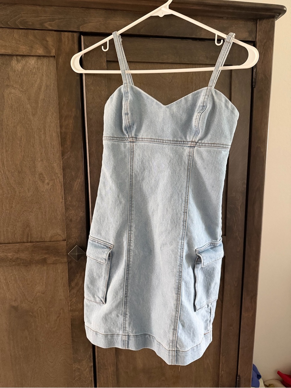 Tinseltown Light Blue Denim Cargo Mini Dress